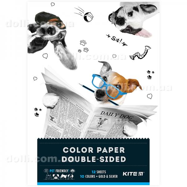 Бумага цветная двусторонняя Kite Dogs K22-287, А4