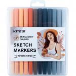 Скетч маркеры Kite Skin&Grey K22-044-4, 12 цветов