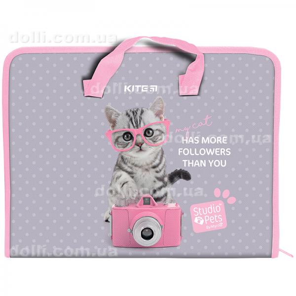 Папка-портфель на блискавці Kite Studio Pets SP24-202, 1 відділення, A4