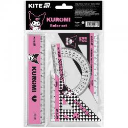 Набір: лінійка 15 см, 2 косинця, транспортир Kite Kuromi HK25-282