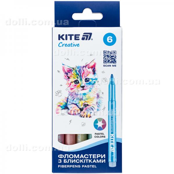 Фломастеры с блёстками Kite Creative K-1148, 6 цветов, пастель