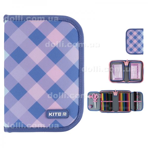 Пенал с наполнением Kite Purple Chequer K24-622H-3, 1 отделение, 2 отворота