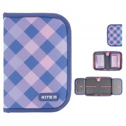 Пенал без наповнення Kite Purple Chequer K24-622-3, 1 відділення, 2 відвороти