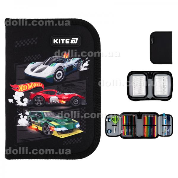 Пенал с наполнением Kite Hot Wheels HW25-622H-1, 1 отделение, 2 отвоврота