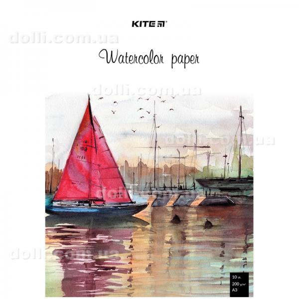Бумага для акварели А3, 10 листов, 200г/м2, Kite K23-268