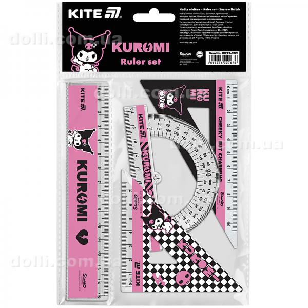 Набір: лінійка 15 см, 2 косинця, транспортир Kite Kuromi HK25-282
