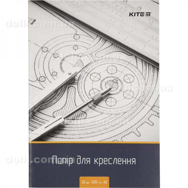 Бумага для черчения А3, 10 листов, 200г/м2, Kite K18-270