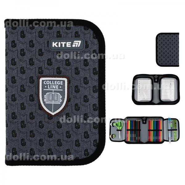 Пенал с наполнением Kite College Line Boy K25-622H-2, 1 отделение, 2 отвоврота